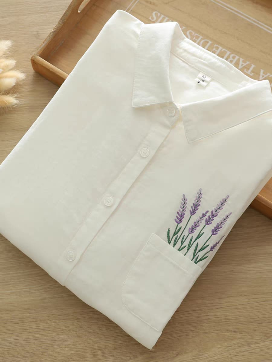Lavender Pocket Embroidered Cotton Shirt