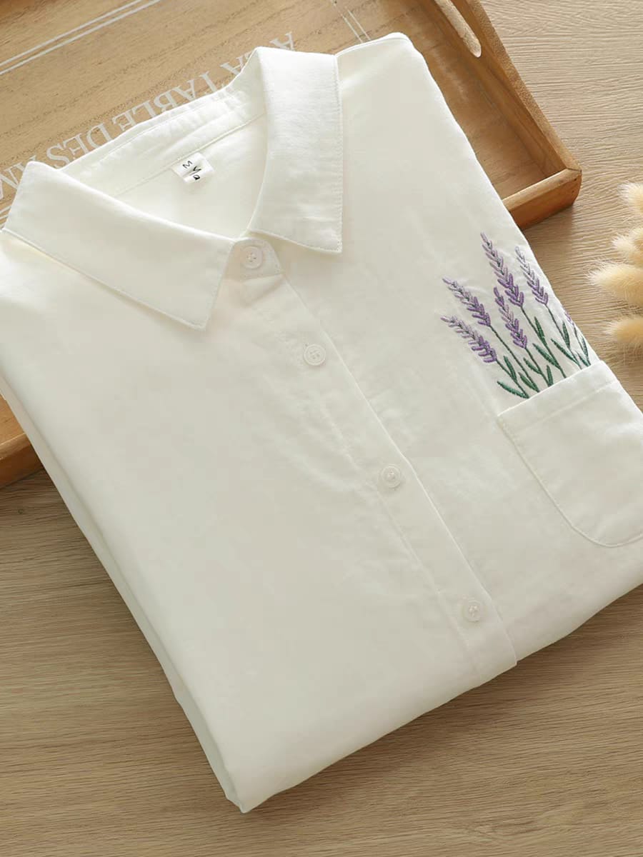 Lavender Pocket Embroidered Cotton Shirt