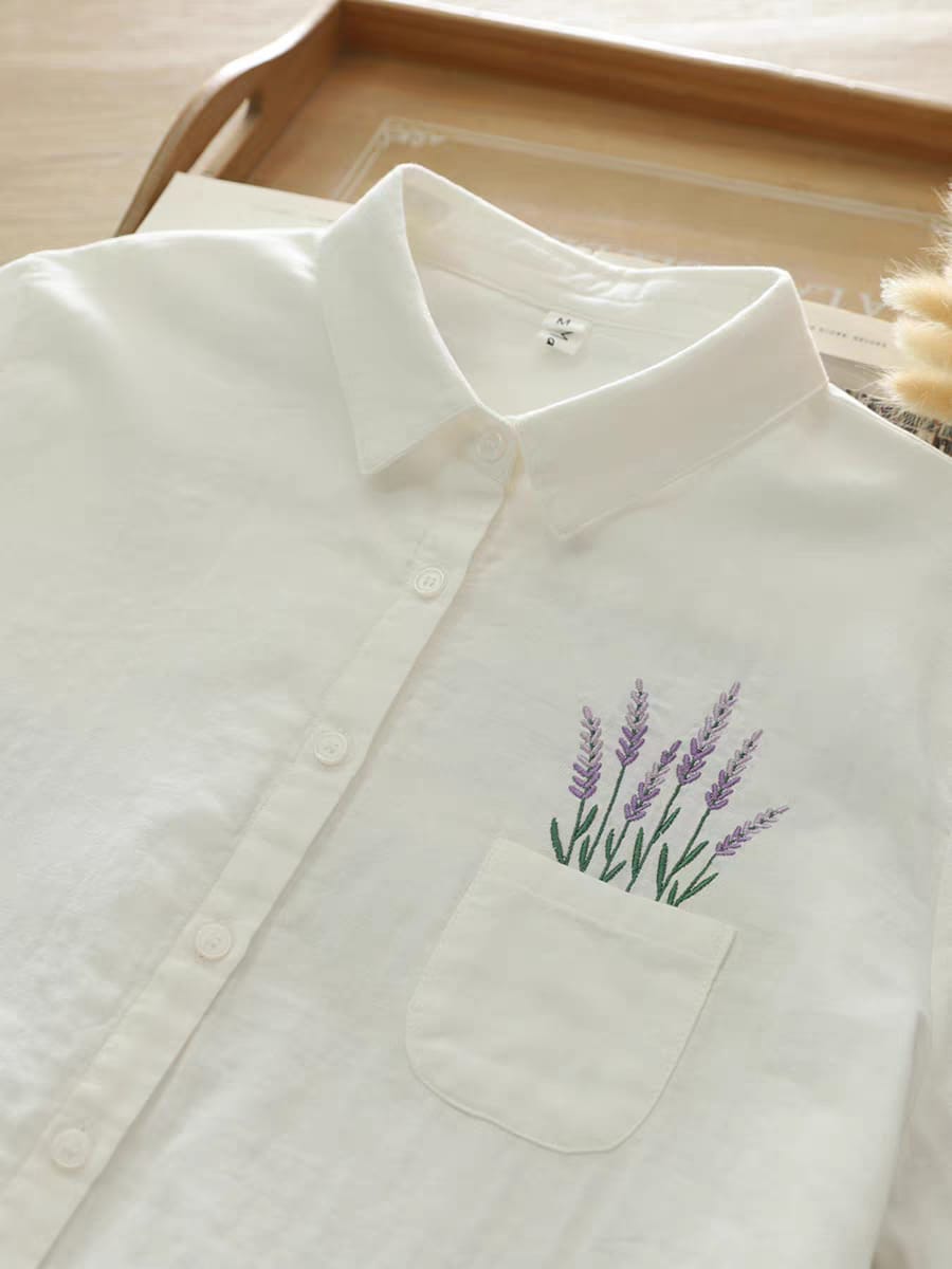 Lavender Pocket Embroidered Cotton Shirt