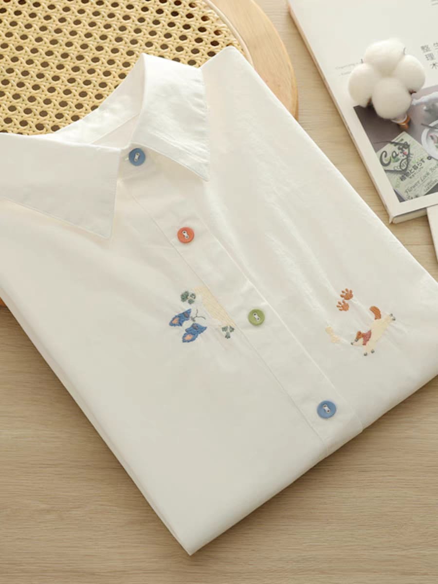 Playful Pals Embroidered Cotton Shirt