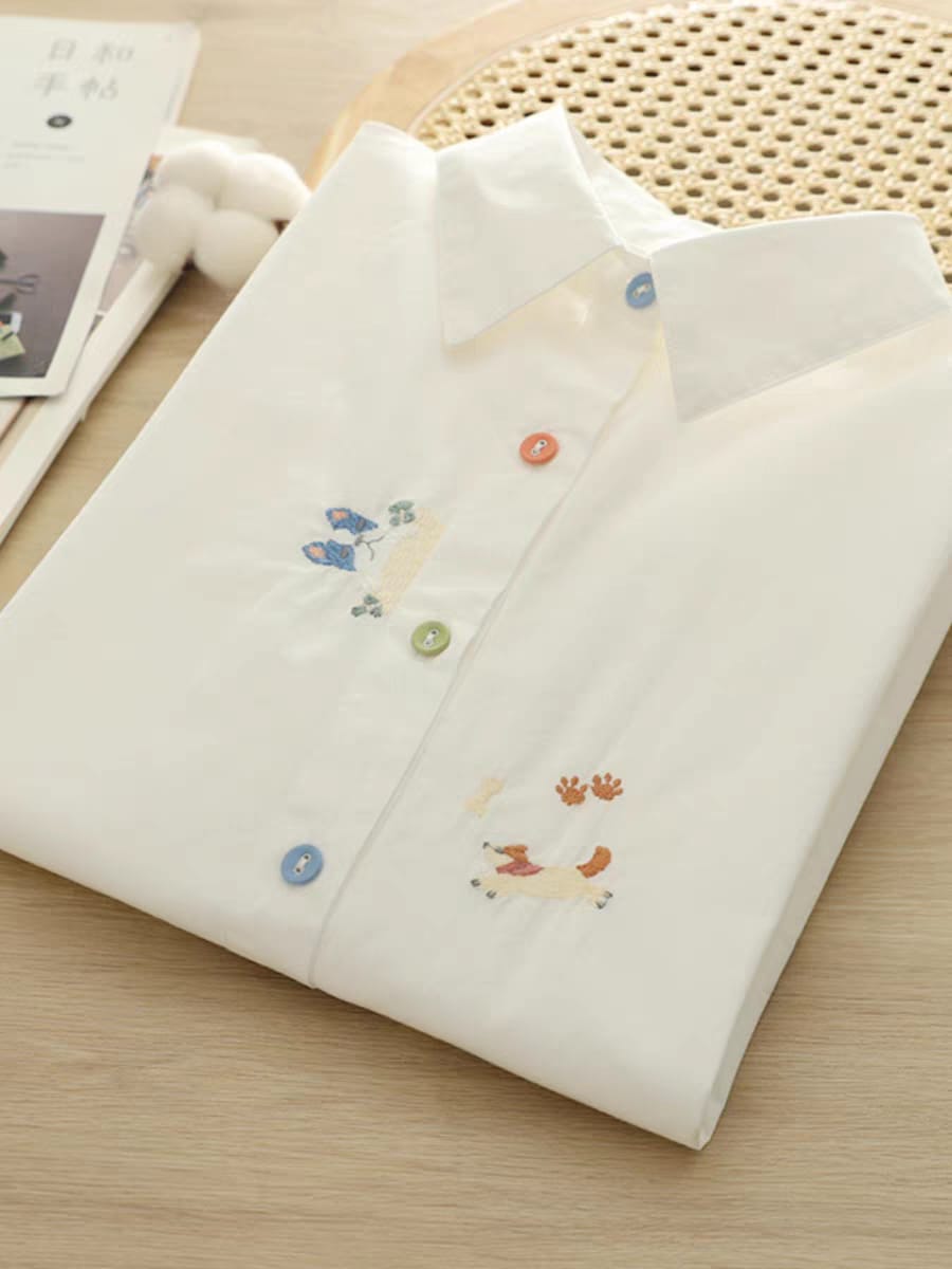 Playful Pals Embroidered Cotton Shirt