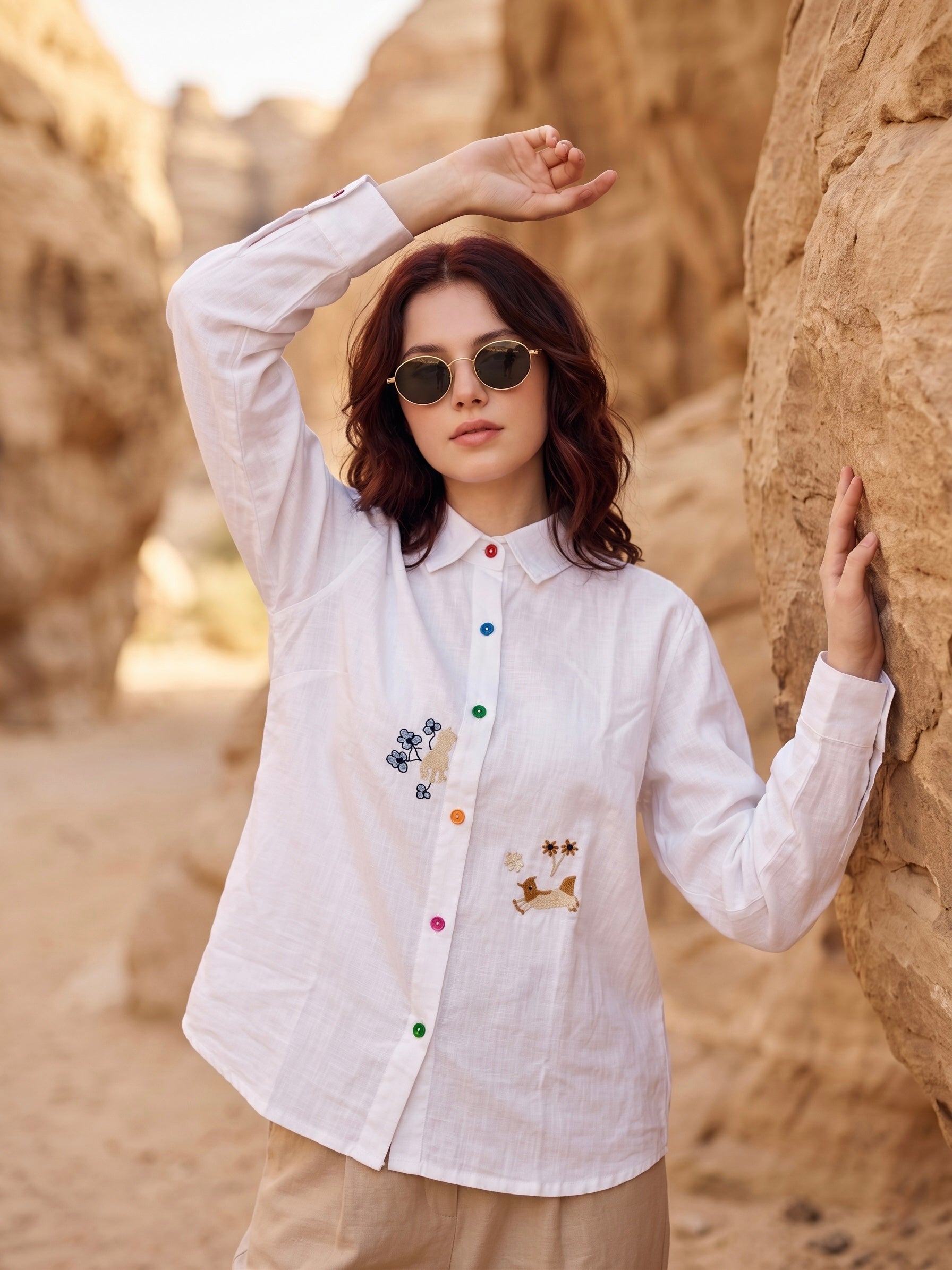 Playful Pals Embroidered Cotton Shirt