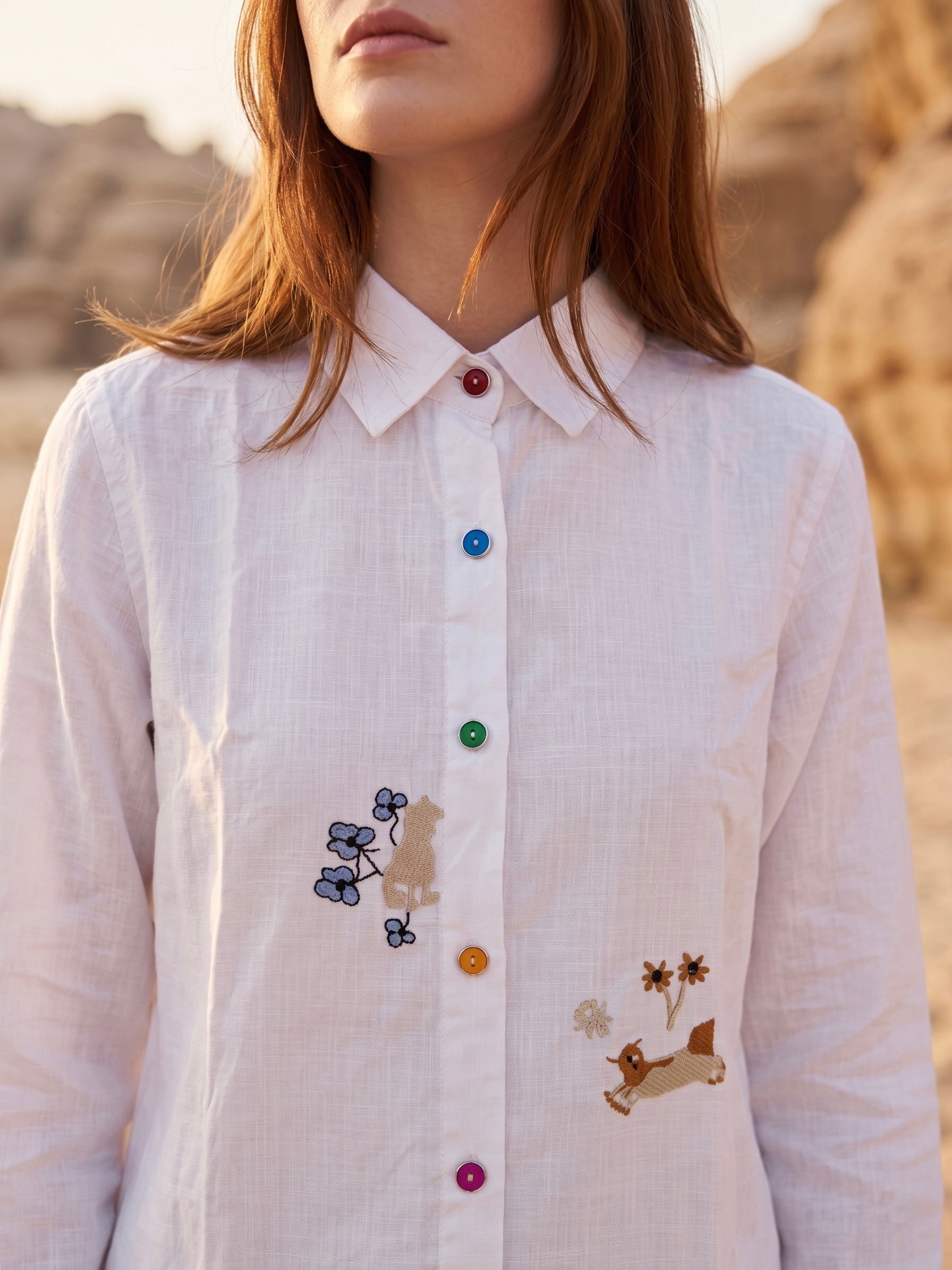 Playful Pals Embroidered Cotton Shirt