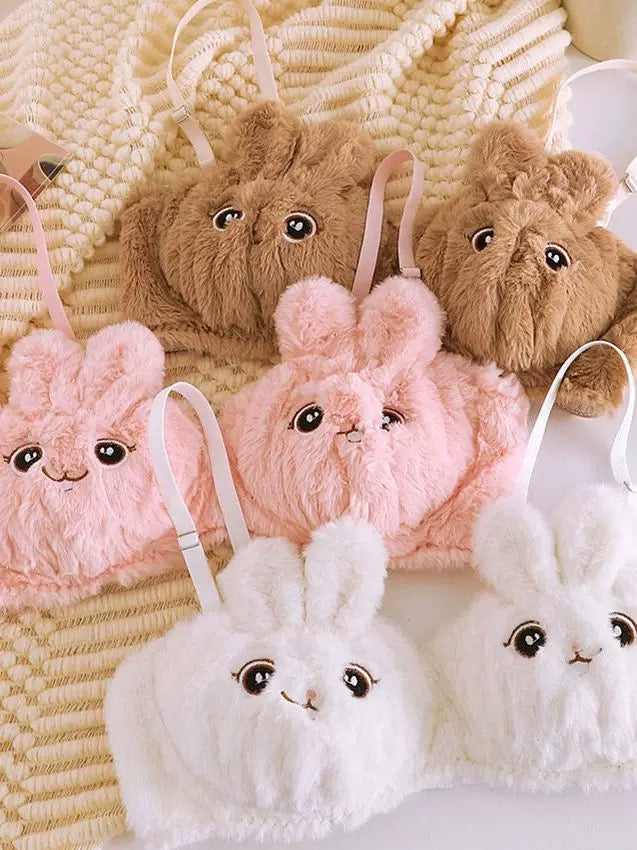 Fluffy Bunny Plush Lingerie Pink  Set