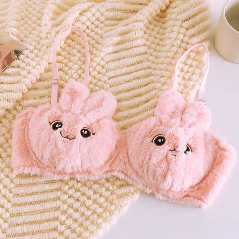 Fluffy Bunny Plush Lingerie Pink  Set