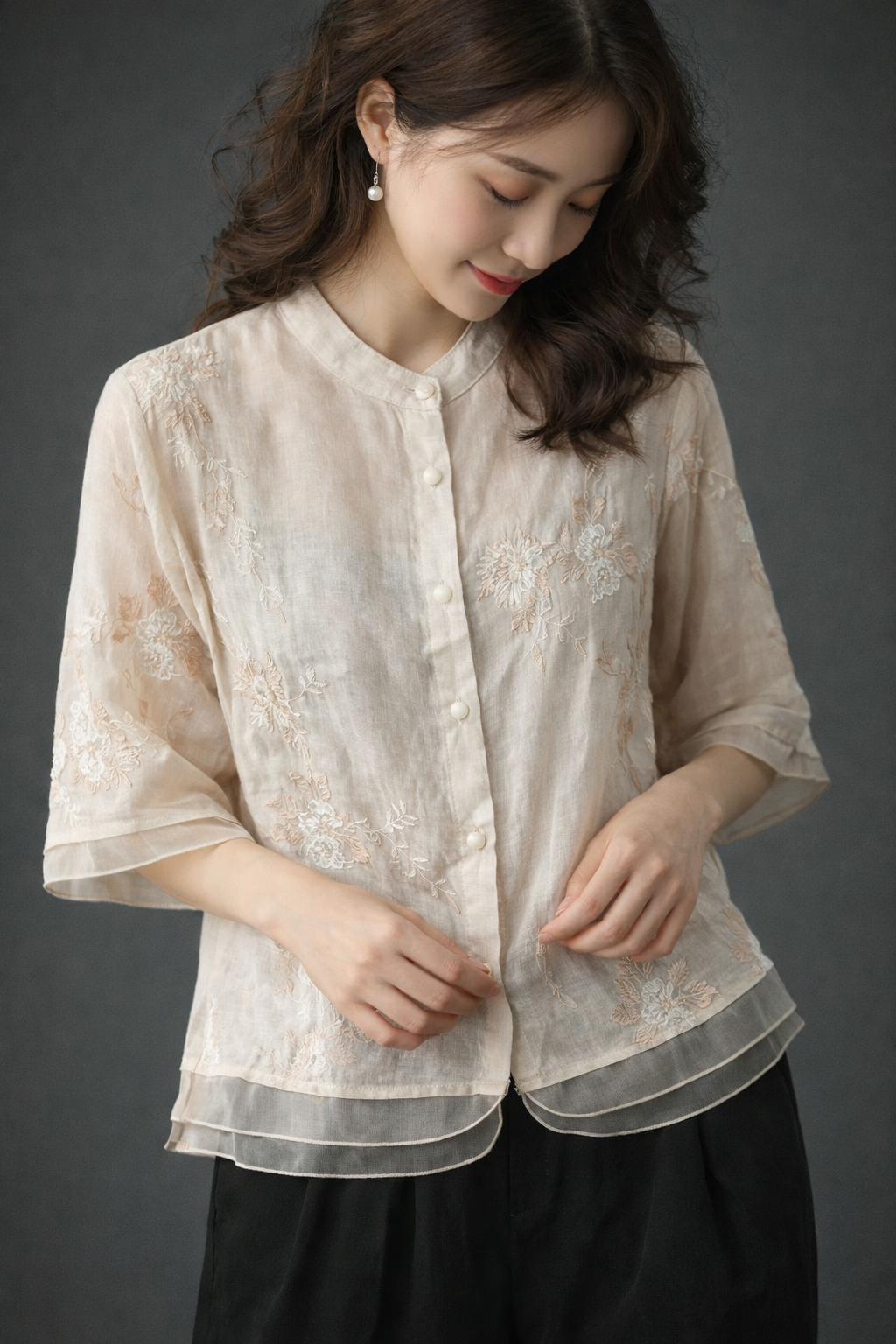Ivory Whisper Embroidered Layered Top