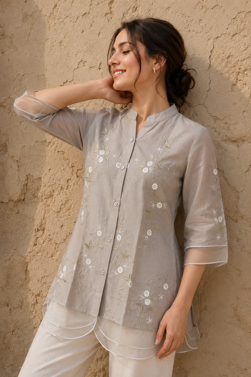 Ivory Whisper Embroidered Layered Top