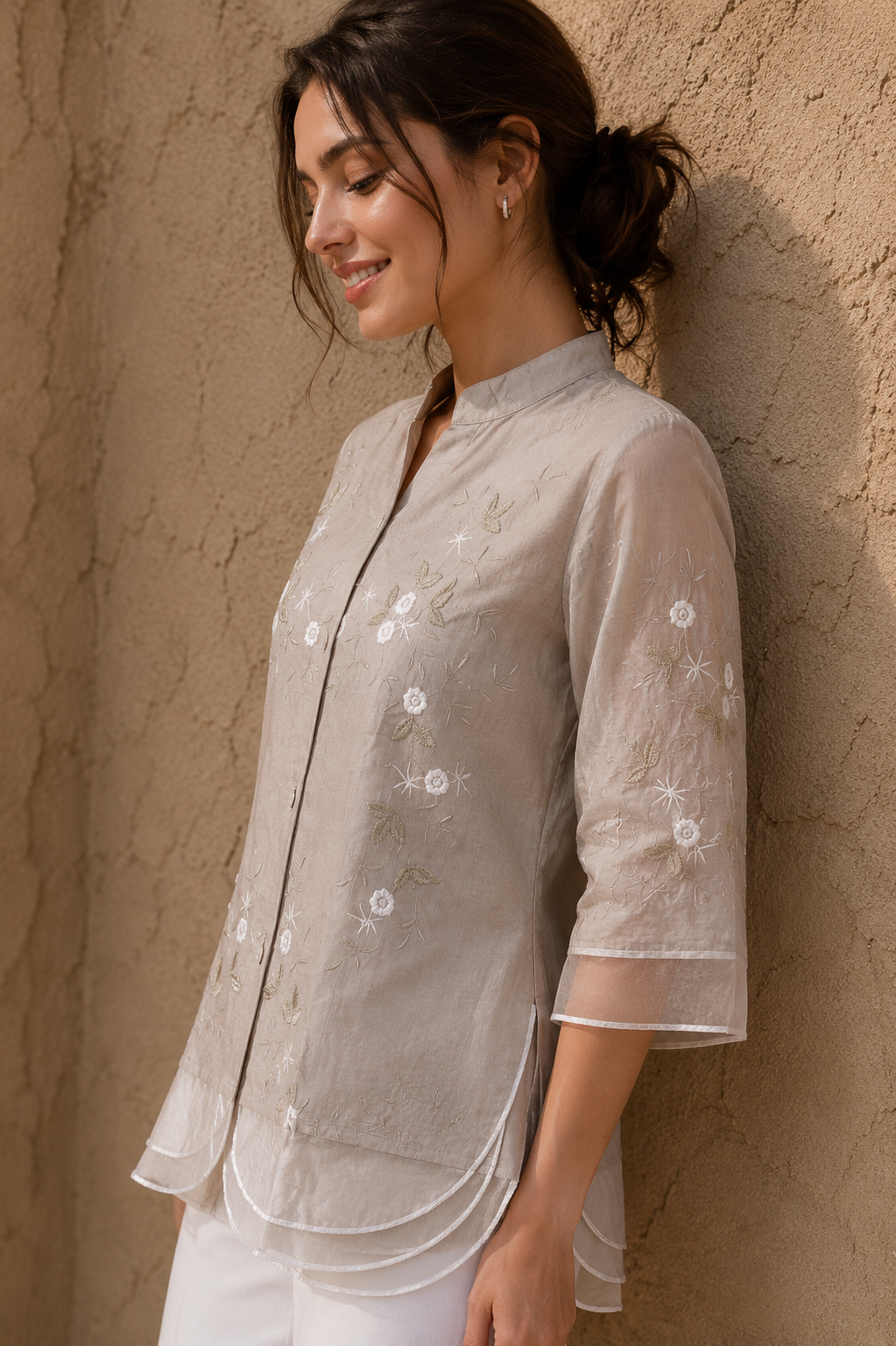 Ivory Whisper Embroidered Layered Top