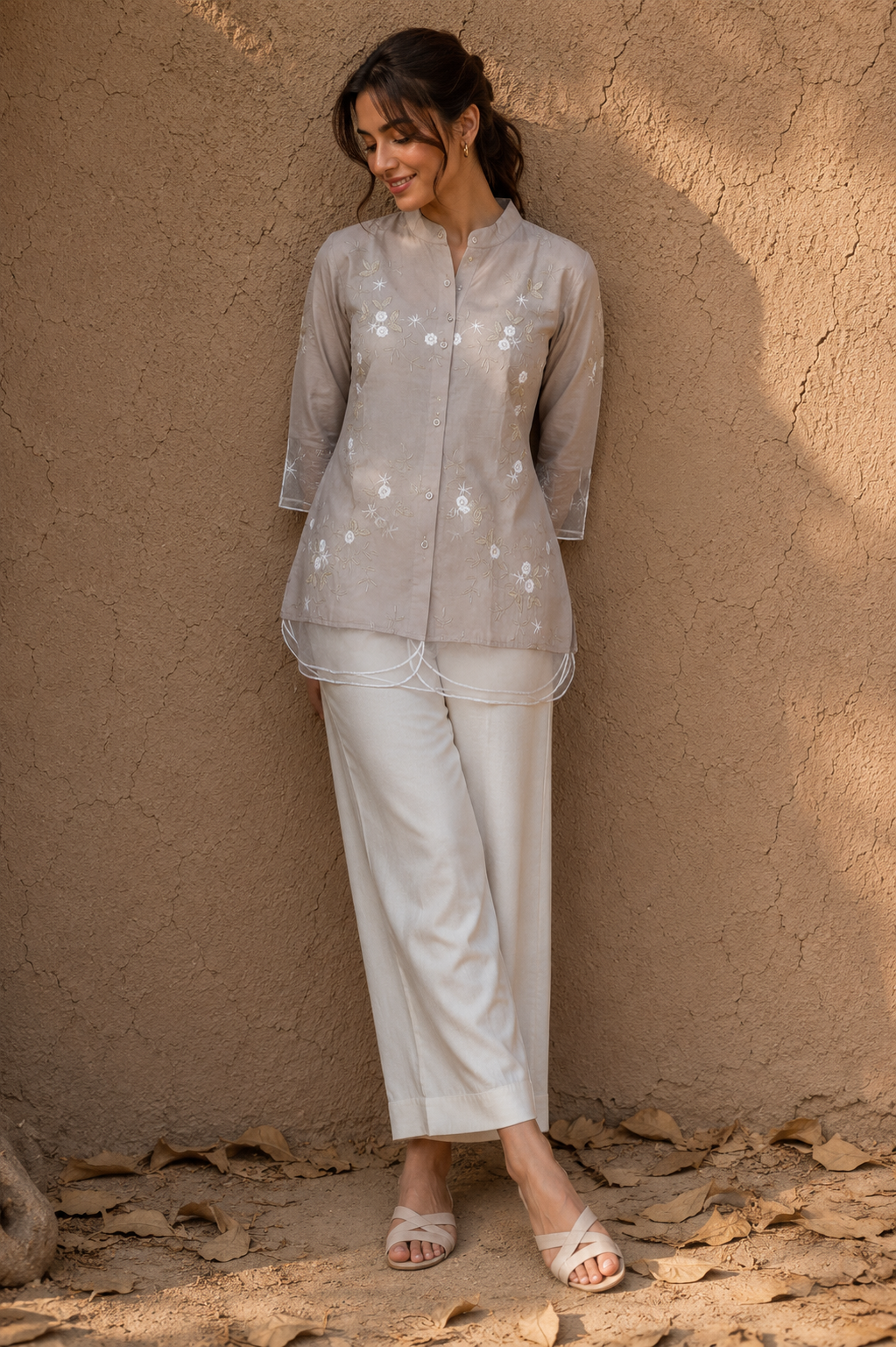 Ivory Whisper Embroidered Layered Top