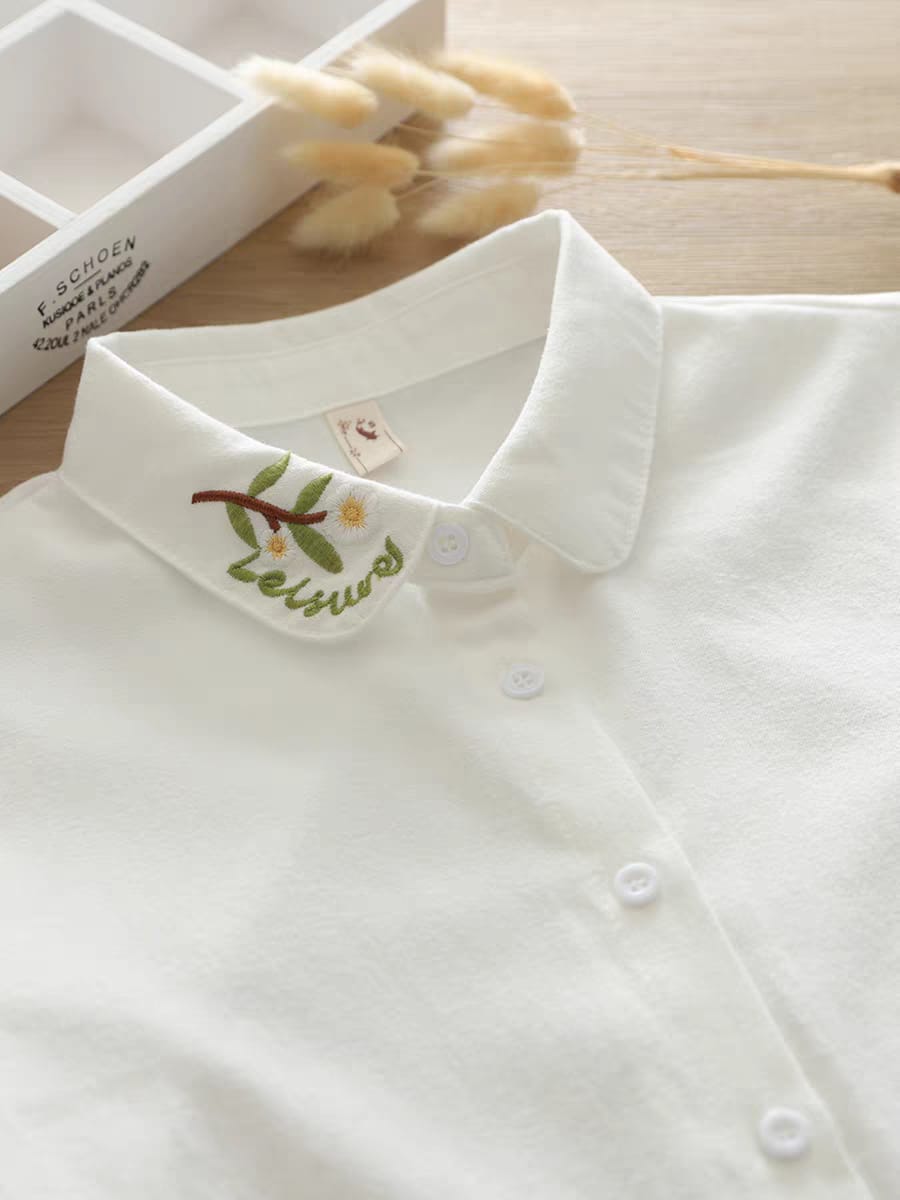 Leaf Whisper Minimalist Embroidered Shirt