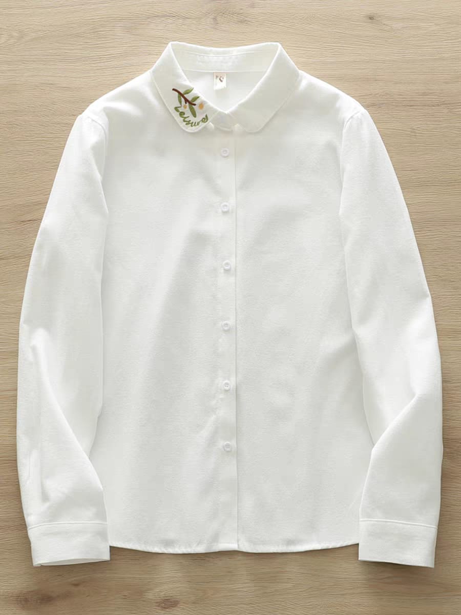 Leaf Whisper Minimalist Embroidered Shirt