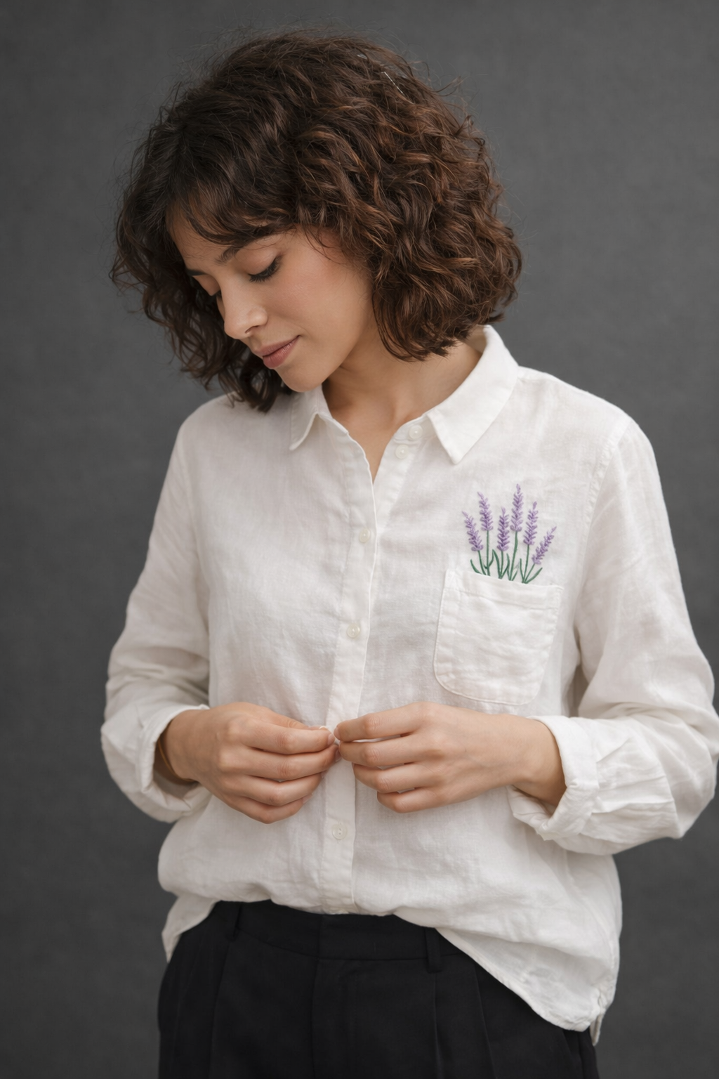Lavender Pocket Embroidered Cotton Shirt
