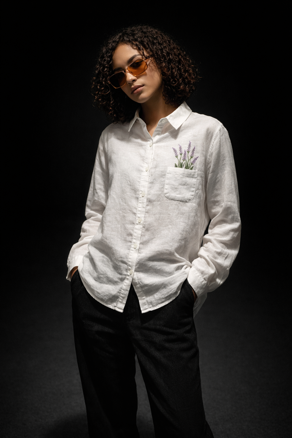 Lavender Pocket Embroidered Cotton Shirt