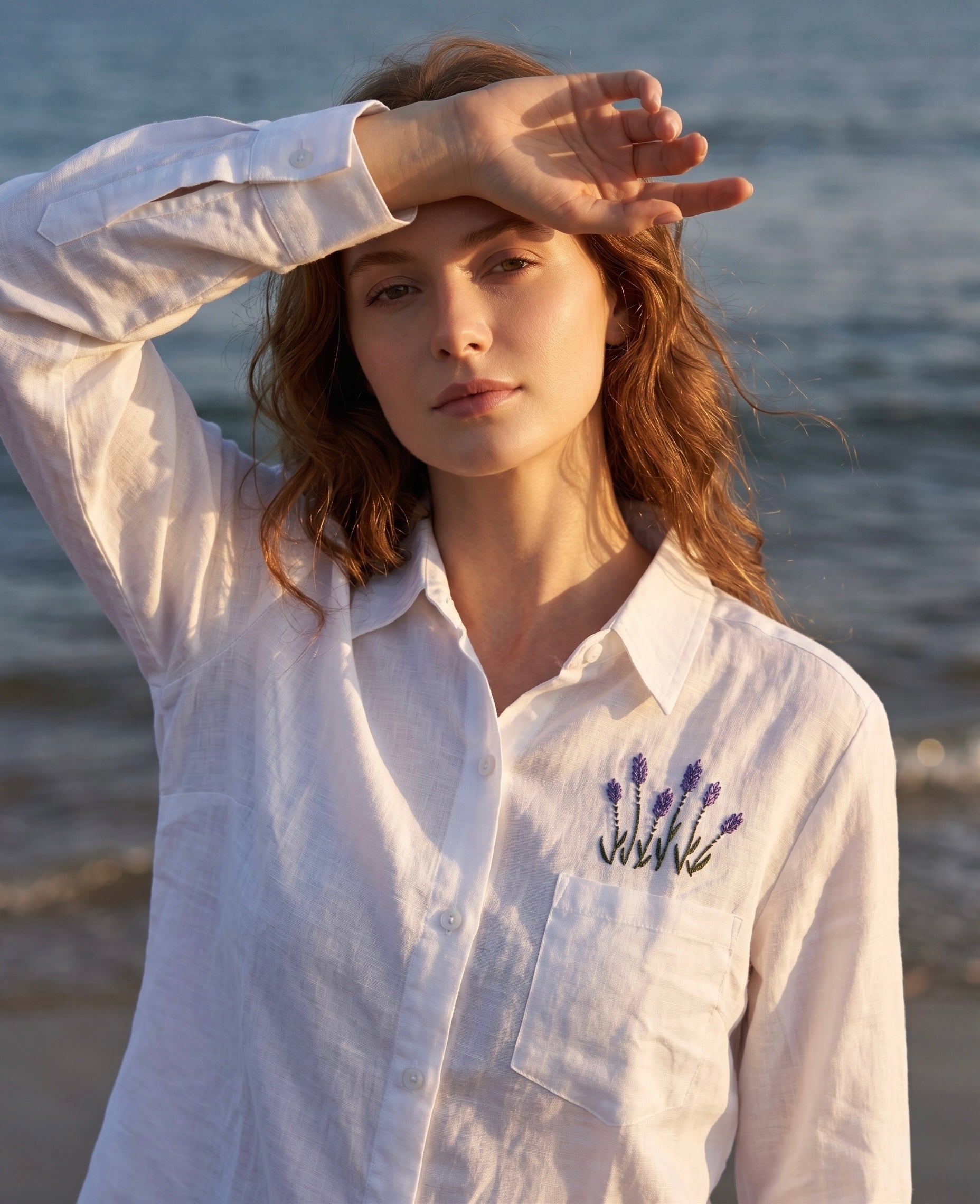 Lavender Pocket Embroidered Cotton Shirt