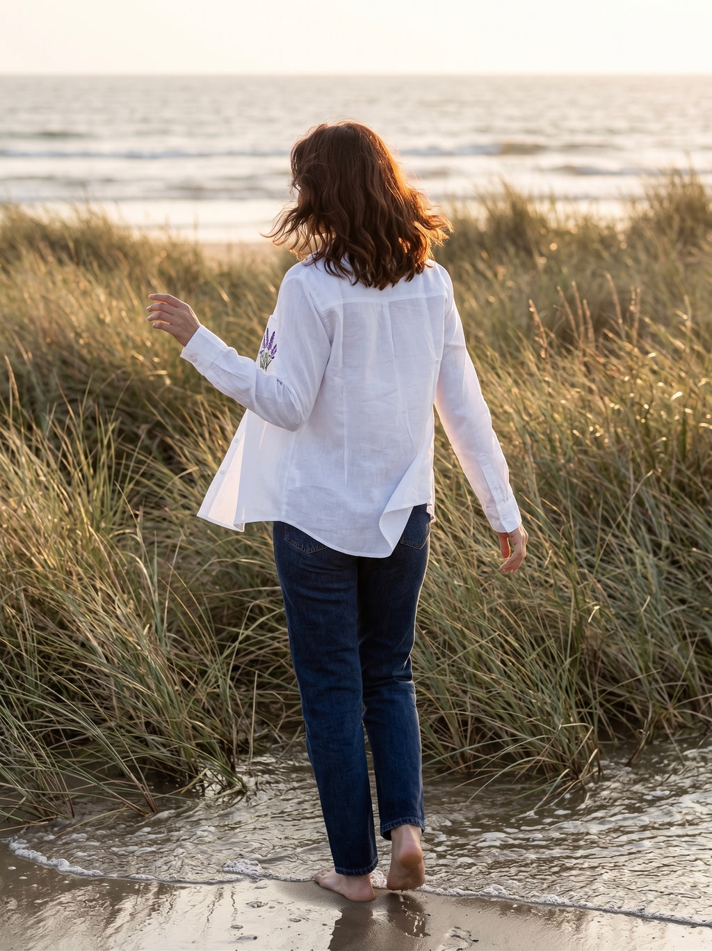Lavender Pocket Embroidered Cotton Shirt