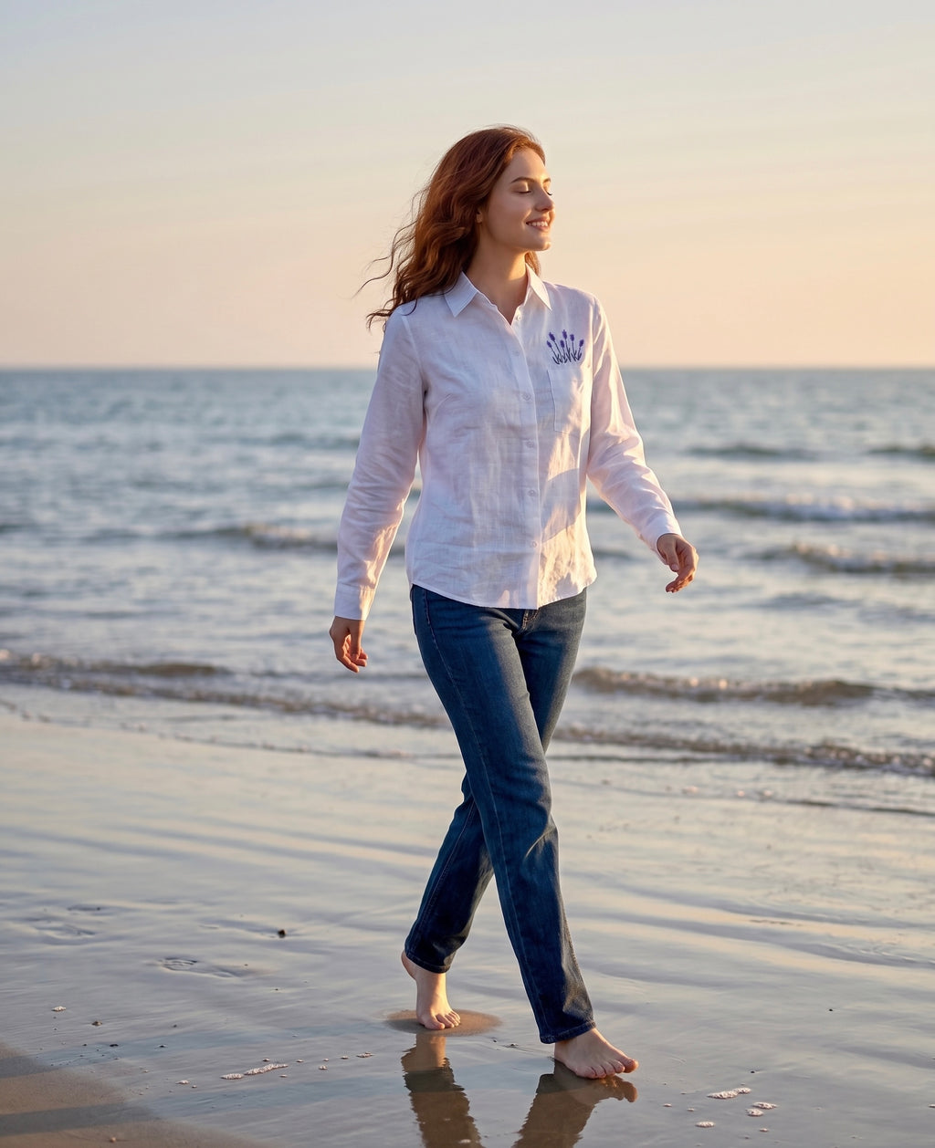 Lavender Pocket Embroidered Cotton Shirt