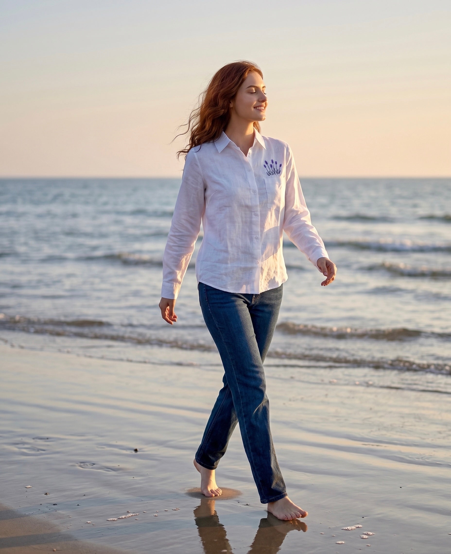 Lavender Pocket Embroidered Cotton Shirt