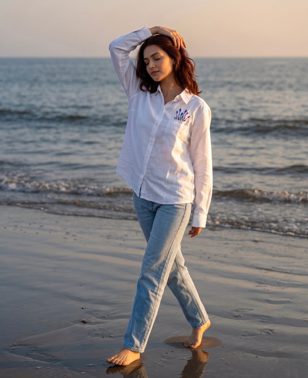 Lavender Pocket Embroidered Cotton Shirt