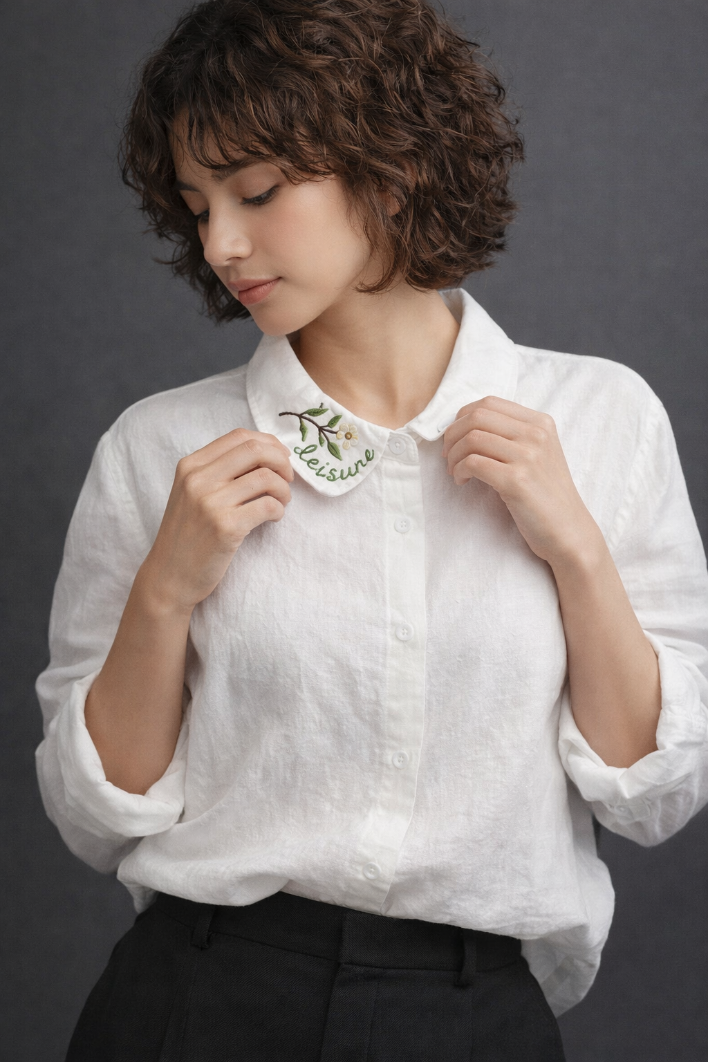 Leaf Whisper Minimalist Embroidered Shirt