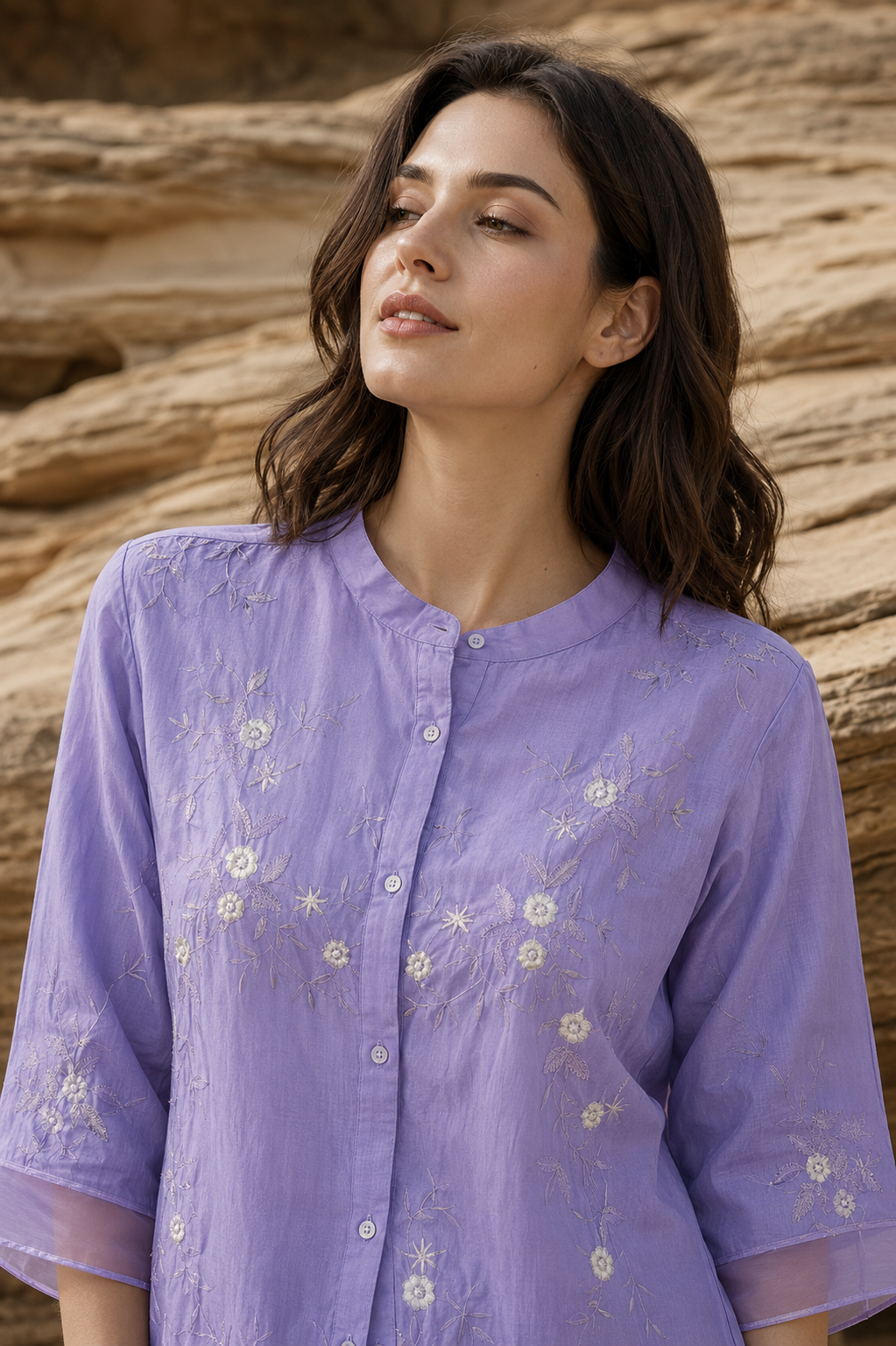 Lilac Breeze Embroidered Organza-Layered Top