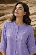 Lilac Breeze Embroidered Organza-Layered Top