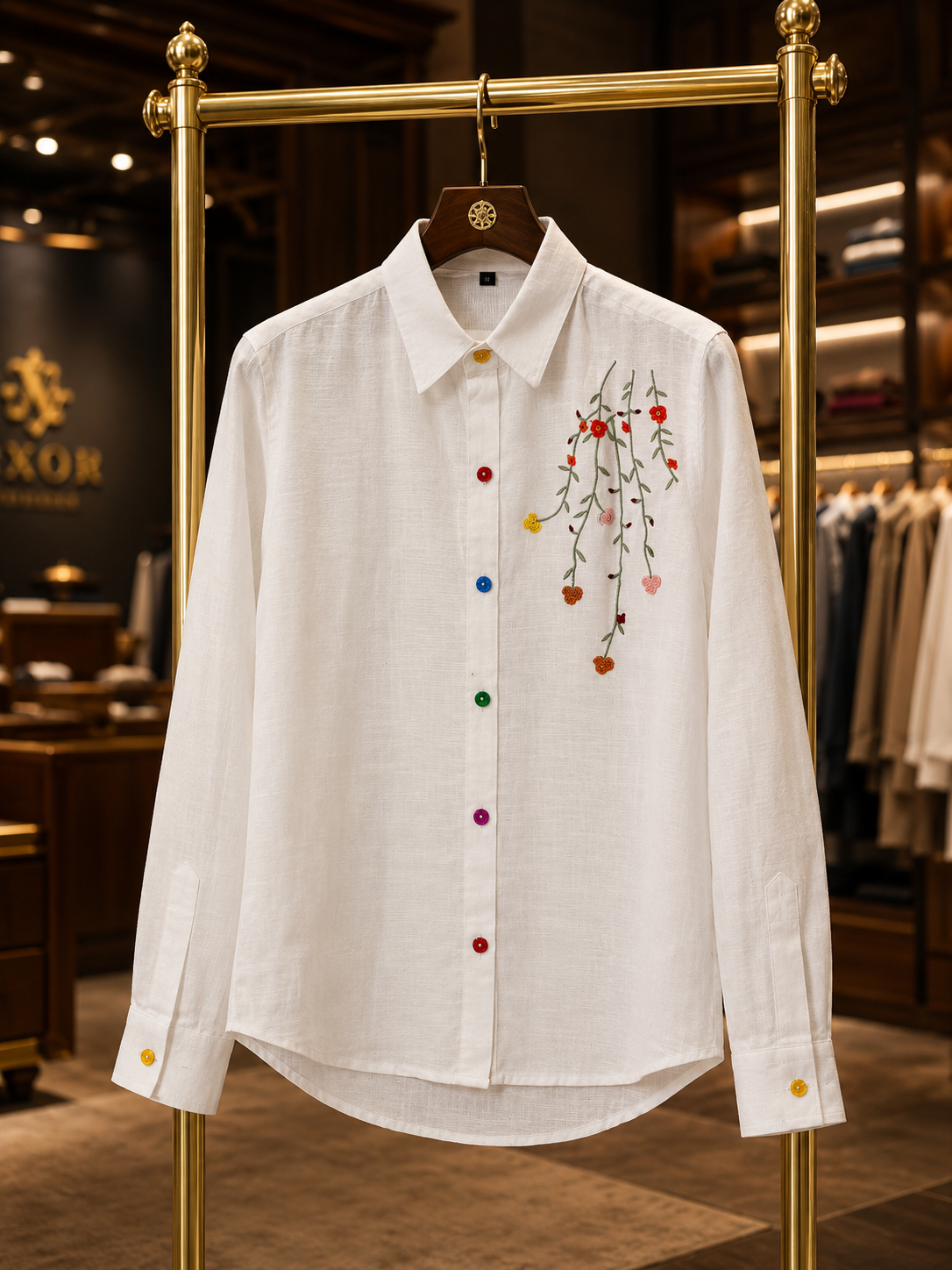 Meadow Mist Shirt  Playful Elegance in Pastel Stitches