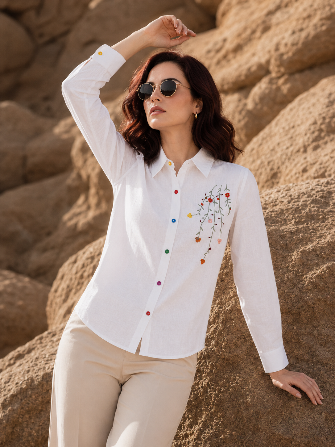 Meadow Mist Shirt  Playful Elegance in Pastel Stitches