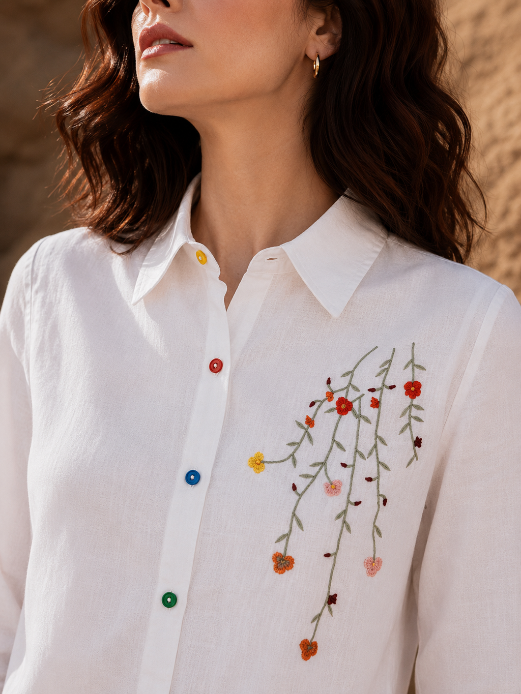 Meadow Mist Shirt  Playful Elegance in Pastel Stitches