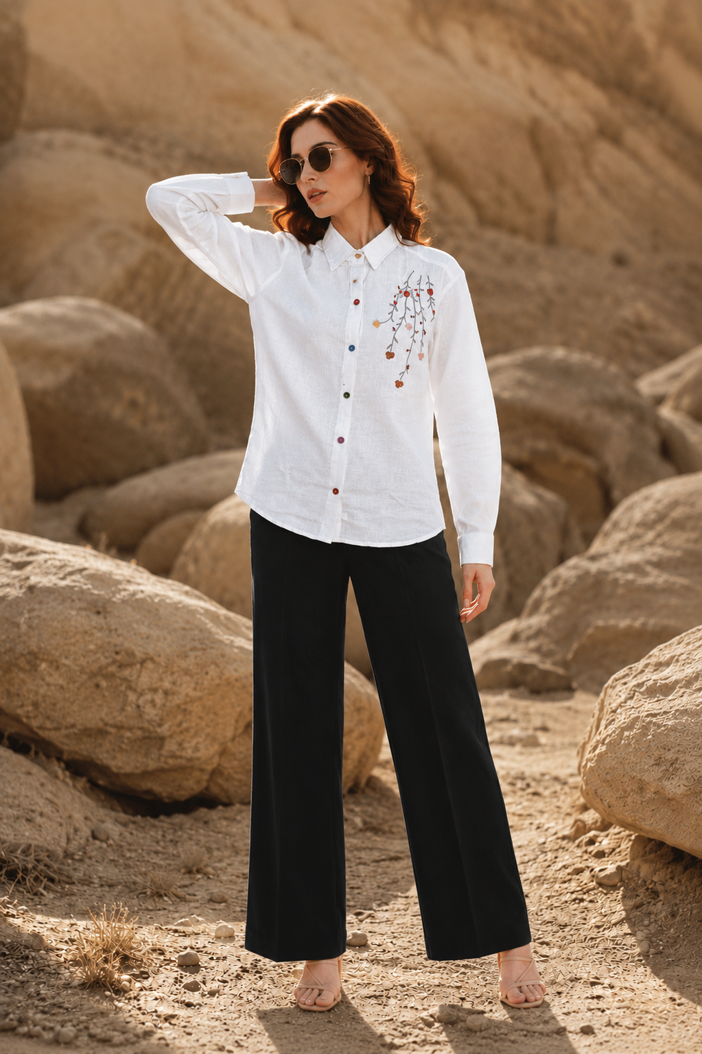 Meadow Mist Shirt  Playful Elegance in Pastel Stitches