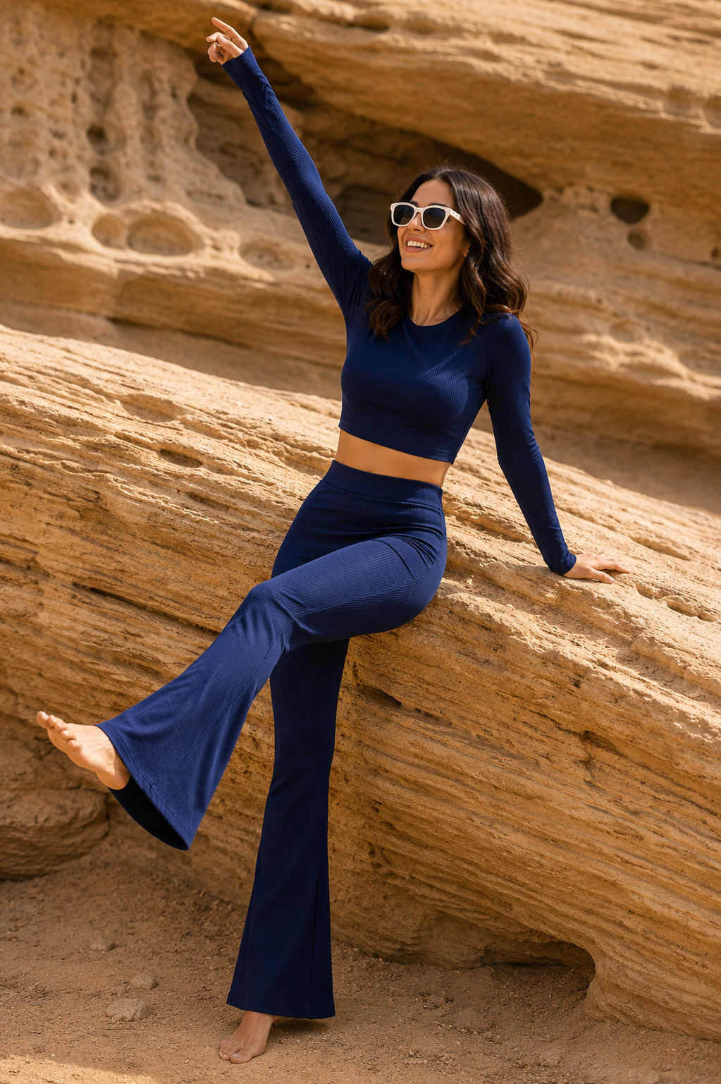 Navy Ribbed Flare Co-Ord Set – Sculpted Chic Collection