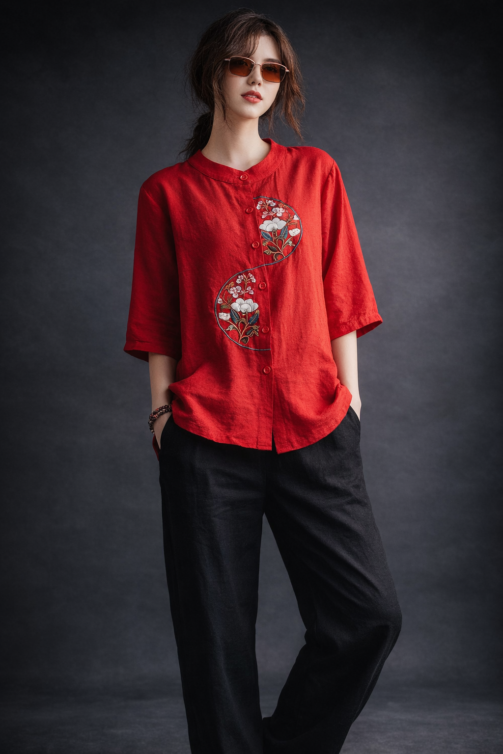 Rust Bloom Embroidered Cotton Top