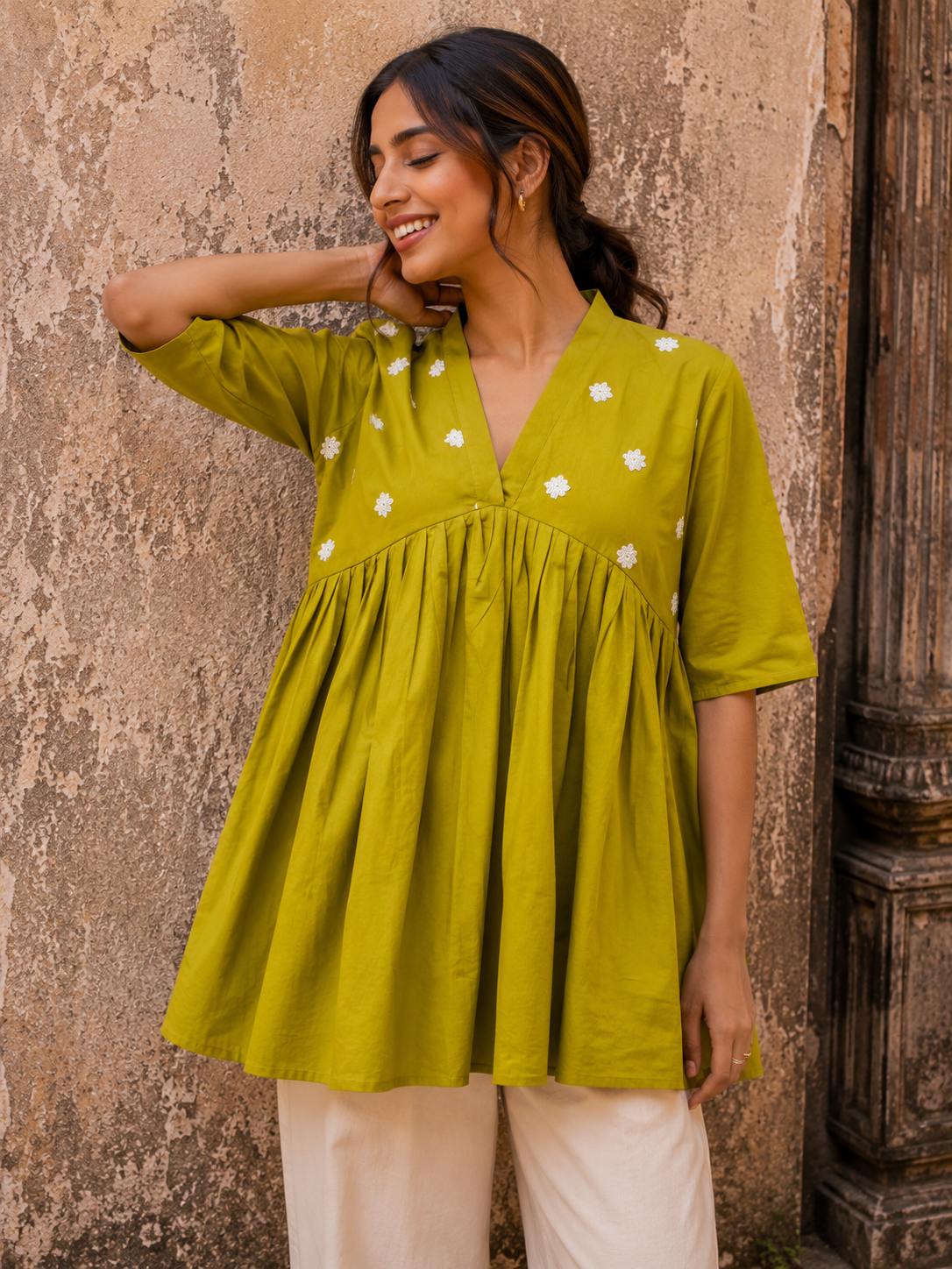 Olive Grace Embroidered Tunic Top