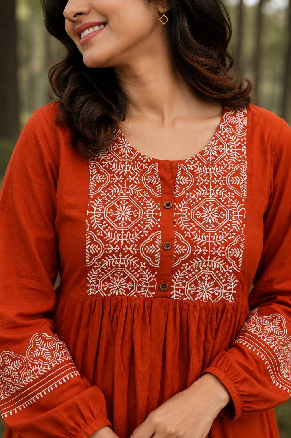 Rust Heritage Embroidery Tunic Top