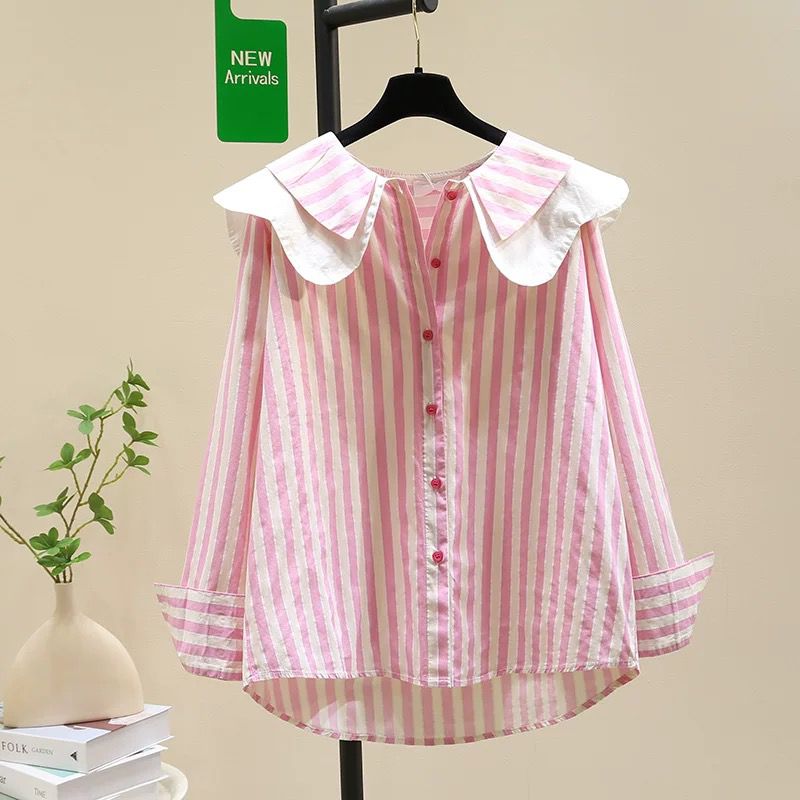 Elegant Pink Striped Collar Shirt