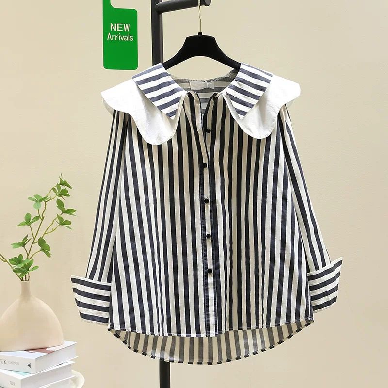 Elegant Black Striped Collar Shirt