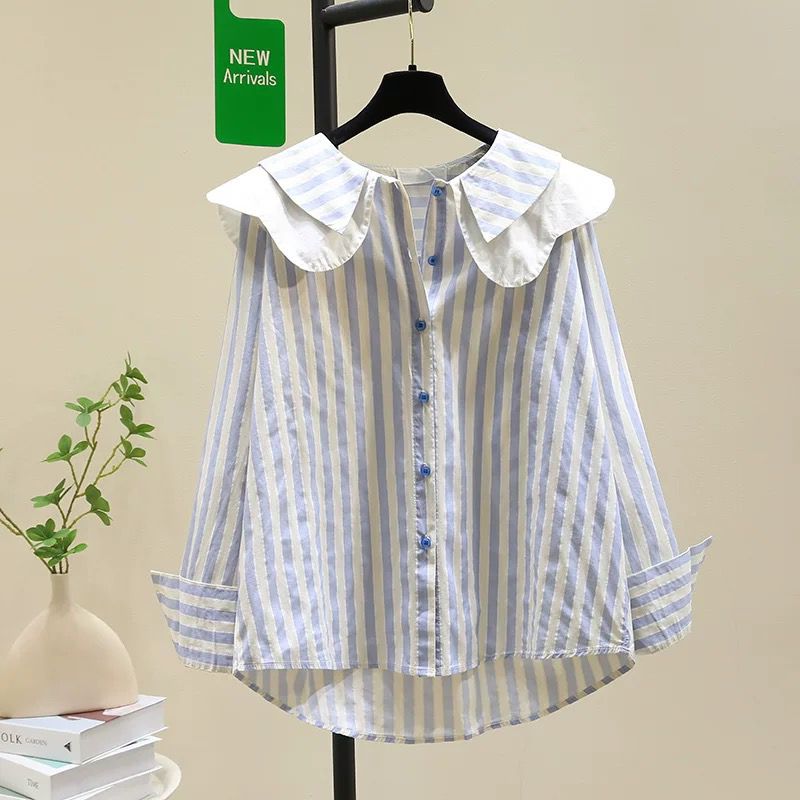 Elegant Blue Striped Collar Shirt
