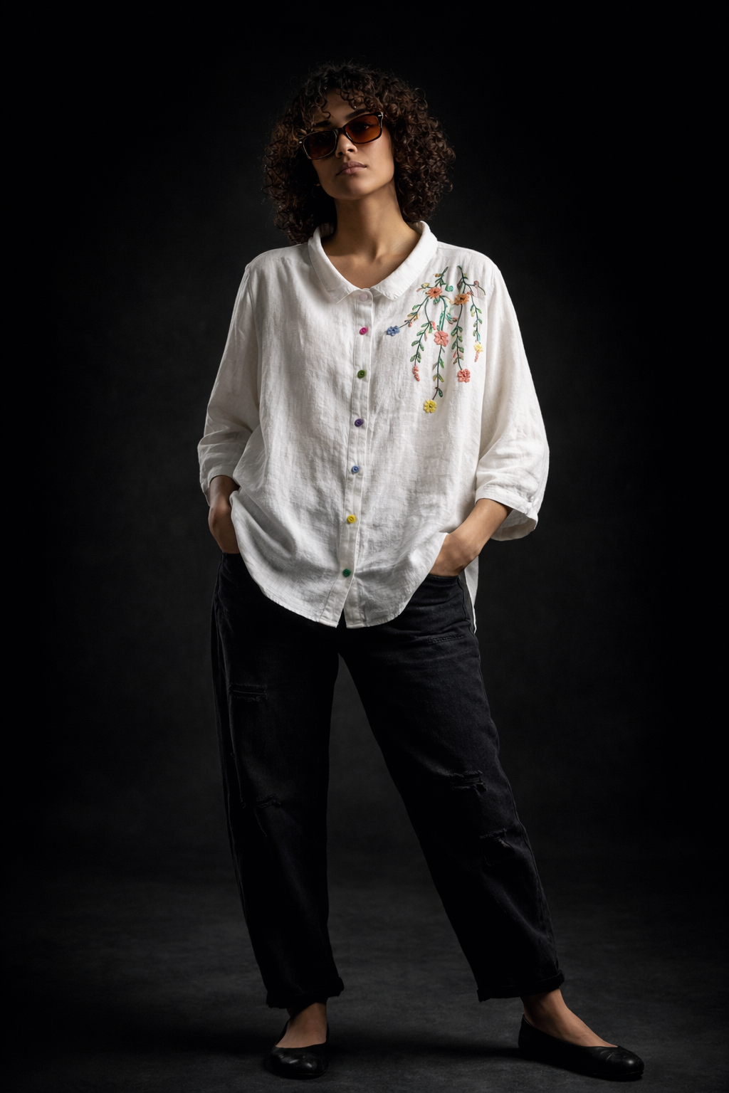 Meadow Mist Shirt  Playful Elegance in Pastel Stitches